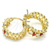 Oro Laminado Small Hoop, Gold Filled Style with Garnet and White Cubic Zirconia, Polished, Golden Finish, 02.210.0299.1.20