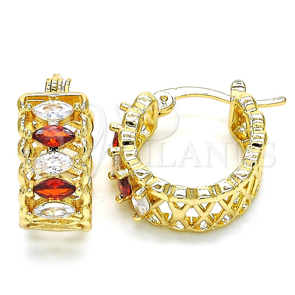 Gold Filled Hoop Earrings — Small Hoop with Garnet and White Cubic Zirconia — main product view — SKU 127463 | Oro Laminado aretes de aro — Small Hoop with Garnet and blanco Cubic Zirconia — SKU 127463