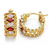 Oro Laminado Small Hoop, Gold Filled Style with Garnet and White Cubic Zirconia, Polished, Golden Finish, 02.210.0299.1.20
