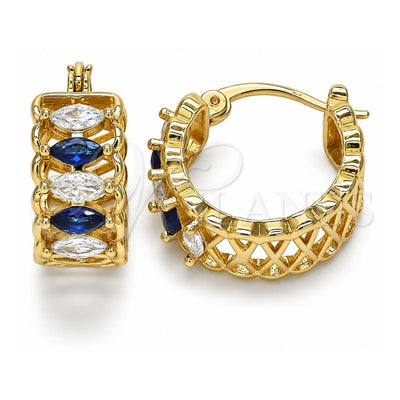 Oro Laminado Small Hoop, Gold Filled Style with Sapphire Blue and White Cubic Zirconia, Polished, Golden Finish, 02.210.0299.2.20