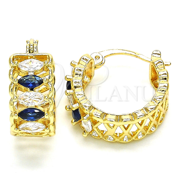 Gold Filled Hoop Earrings — Small Hoop with Sapphire Blue and White Cubic — main product view — SKU 127464 | Oro Laminado aretes de aro — Small Hoop with Sapphire Blue and blanco Cubic — SKU 127464