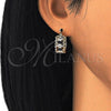 Oro Laminado Small Hoop, Gold Filled Style with Black and White Cubic Zirconia, Polished, Golden Finish, 02.210.0299.3.20