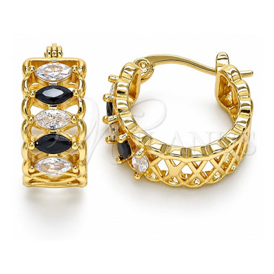 Oro Laminado Small Hoop, Gold Filled Style with Black and White Cubic Zirconia, Polished, Golden Finish, 02.210.0299.3.20