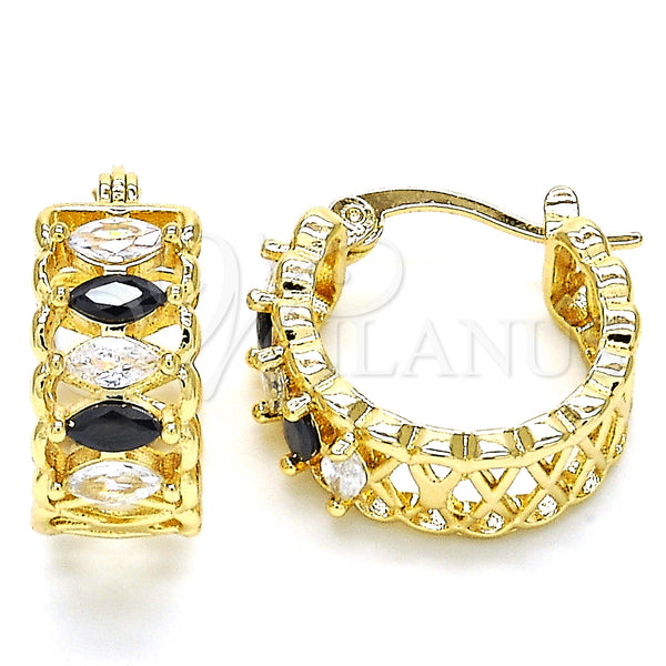 Gold Filled Hoop Earrings — Small Hoop with Black and White Cubic Zirconia — main product view — SKU 127465 | Oro Laminado aretes de aro — Small Hoop with negro and blanco Cubic Zirconia — SKU 127465