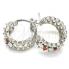 Rhodium Plated Small Hoop, with Garnet and White Cubic Zirconia, Polished, Rhodium Finish, 02.210.0299.6.20
