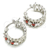 Rhodium Plated Small Hoop, with Garnet and White Cubic Zirconia, Polished, Rhodium Finish, 02.210.0299.6.20