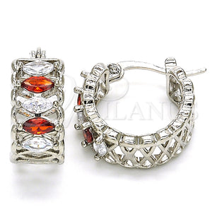 White Gold Filled Hoop Earrings — Small Hoop with Garnet and White Cubic Zirconia — main product view — SKU 127468 | Oro Laminado Blanco aretes de aro — Small Hoop with Garnet and blanco Cubic Zirconia — SKU 127468