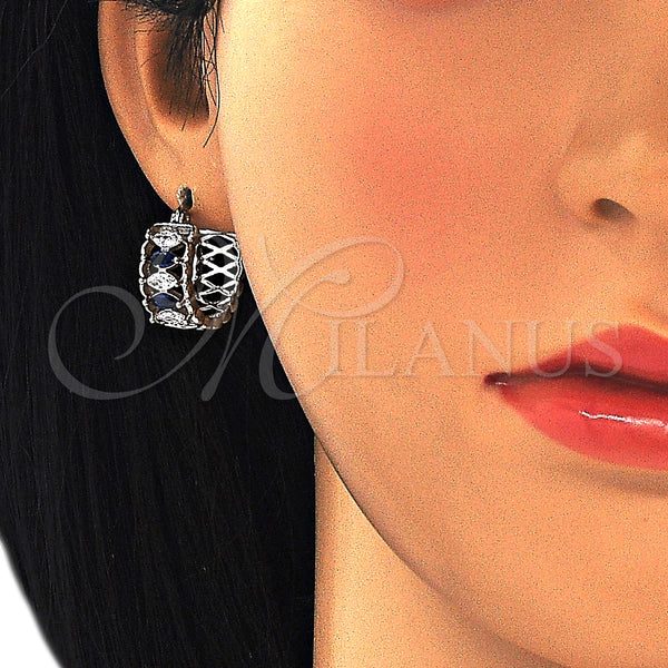 White Gold Filled Hoop Earrings — Small Hoop with Sapphire Blue and White Cubic — alternate product view — SKU 127469 | Oro Laminado Blanco aretes de aro — Small Hoop with Sapphire Blue and blanco Cubic — SKU 127469