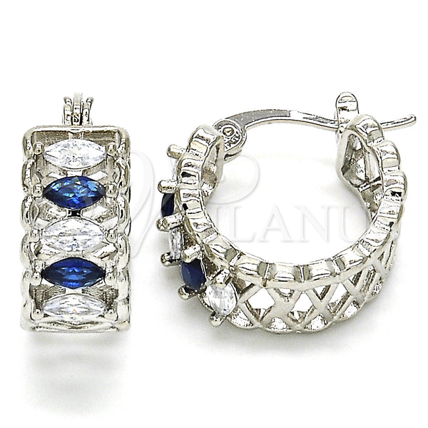 White Gold Filled Hoop Earrings — Small Hoop with Sapphire Blue and White Cubic — main product view — SKU 127469 | Oro Laminado Blanco aretes de aro — Small Hoop with Sapphire Blue and blanco Cubic — SKU 127469