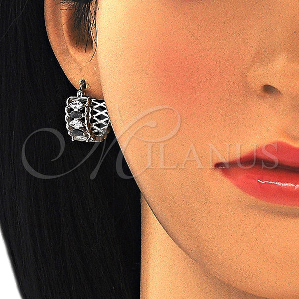 White Gold Filled Hoop Earrings — Small Hoop with Black and White Cubic Zirconia — alternate product view — SKU 127470 | Oro Laminado Blanco aretes de aro — Small Hoop with negro and blanco Cubic Zirconia — SKU 127470