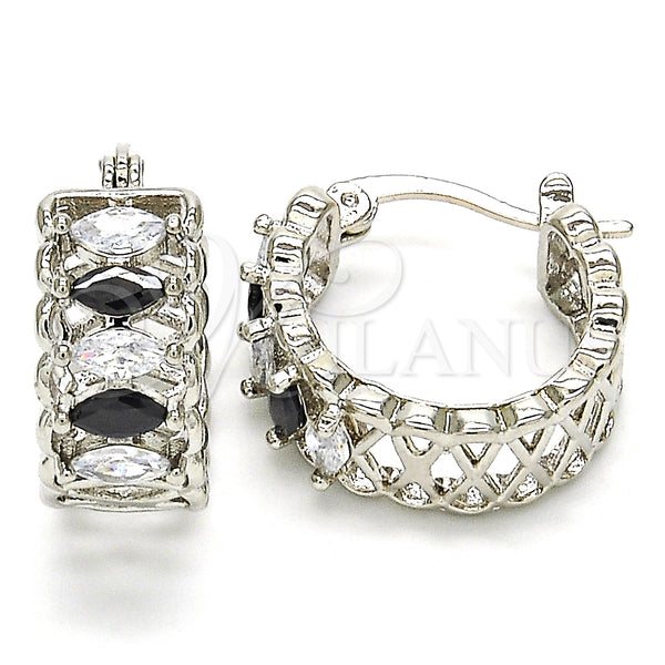White Gold Filled Hoop Earrings — Small Hoop with Black and White Cubic Zirconia — main product view — SKU 127470 | Oro Laminado Blanco aretes de aro — Small Hoop with negro and blanco Cubic Zirconia — SKU 127470