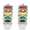 Rhodium Plated Small Hoop, with Multicolor Cubic Zirconia, Polished, Rhodium Finish, 02.210.0299.9.20