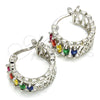 Rhodium Plated Small Hoop, with Multicolor Cubic Zirconia, Polished, Rhodium Finish, 02.210.0299.9.20