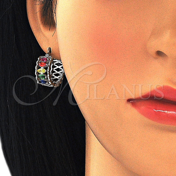 White Gold Filled Hoop Earrings — Small Hoop with Multicolor Cubic Zirconia Polished 02. — alternate product view — SKU 127471 | Oro Laminado Blanco aretes de aro — Small Hoop with Multicolor Cubic Zirconia pulido 02. — SKU 127471