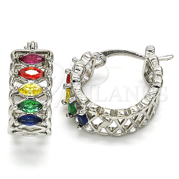 White Gold Filled Hoop Earrings — Small Hoop with Multicolor Cubic Zirconia Polished 02. — main product view — SKU 127471 | Oro Laminado Blanco aretes de aro — Small Hoop with Multicolor Cubic Zirconia pulido 02. — SKU 127471