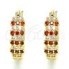 Oro Laminado Small Hoop, Gold Filled Style with Garnet and White Cubic Zirconia, Polished, Golden Finish, 02.210.0300.1.15