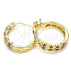 Oro Laminado Small Hoop, Gold Filled Style with Garnet and White Cubic Zirconia, Polished, Golden Finish, 02.210.0300.1.15