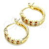 Oro Laminado Small Hoop, Gold Filled Style with Garnet and White Cubic Zirconia, Polished, Golden Finish, 02.210.0300.1.15