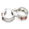Rhodium Plated Small Hoop, with Garnet and White Cubic Zirconia, Polished, Rhodium Finish, 02.210.0301.6.15