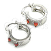 Rhodium Plated Small Hoop, with Garnet and White Cubic Zirconia, Polished, Rhodium Finish, 02.210.0301.6.15