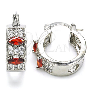 White Gold Filled Hoop Earrings — Small Hoop with Garnet and White Cubic Zirconia — main product view — SKU 127486 | Oro Laminado Blanco aretes de aro — Small Hoop with Garnet and blanco Cubic Zirconia — SKU 127486