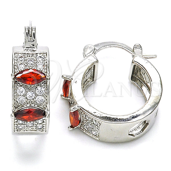 White Gold Filled Hoop Earrings — Small Hoop with Garnet and White Cubic Zirconia — main product view — SKU 127486 | Oro Laminado Blanco aretes de aro — Small Hoop with Garnet and blanco Cubic Zirconia — SKU 127486