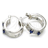 Rhodium Plated Small Hoop, with Sapphire Blue and White Cubic Zirconia, Polished, Rhodium Finish, 02.210.0301.7.15