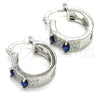 Rhodium Plated Small Hoop, with Sapphire Blue and White Cubic Zirconia, Polished, Rhodium Finish, 02.210.0301.7.15
