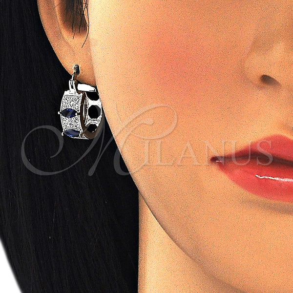White Gold Filled Hoop Earrings — Small Hoop with Sapphire Blue and White Cubic — alternate product view — SKU 127487 | Oro Laminado Blanco aretes de aro — Small Hoop with Sapphire Blue and blanco Cubic — SKU 127487