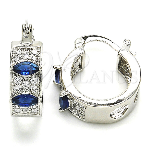 White Gold Filled Hoop Earrings — Small Hoop with Sapphire Blue and White Cubic — main product view — SKU 127487 | Oro Laminado Blanco aretes de aro — Small Hoop with Sapphire Blue and blanco Cubic — SKU 127487