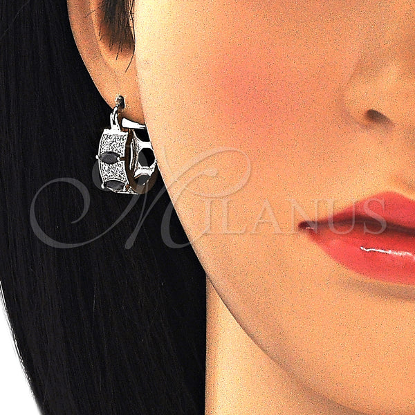 White Gold Filled Hoop Earrings — Small Hoop with Black and White Cubic Zirconia — alternate product view — SKU 127488 | Oro Laminado Blanco aretes de aro — Small Hoop with negro and blanco Cubic Zirconia — SKU 127488
