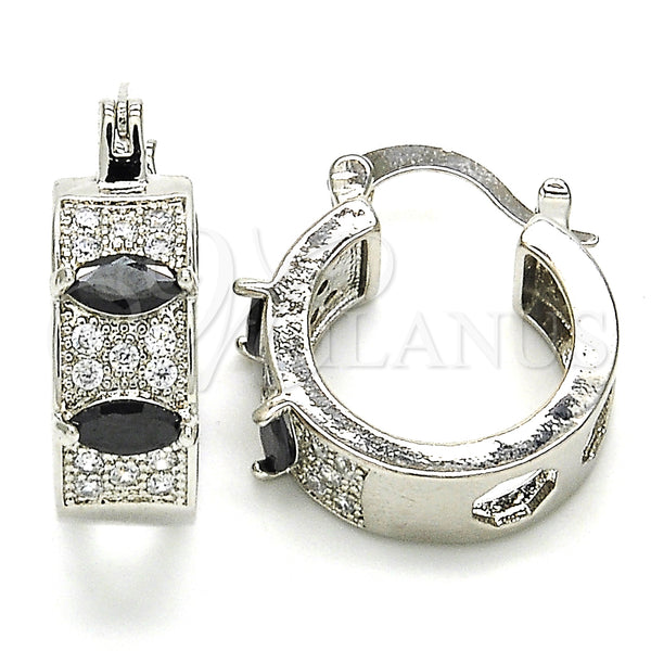 White Gold Filled Hoop Earrings — Small Hoop with Black and White Cubic Zirconia — main product view — SKU 127488 | Oro Laminado Blanco aretes de aro — Small Hoop with negro and blanco Cubic Zirconia — SKU 127488