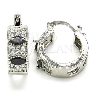 White Gold Filled Hoop Earrings — Small Hoop with Black and White Cubic Zirconia — main product view — SKU 127488 | Oro Laminado Blanco aretes de aro — Small Hoop with negro and blanco Cubic Zirconia — SKU 127488