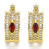 Oro Laminado Small Hoop, Gold Filled Style with Garnet and White Cubic Zirconia, Polished, Golden Finish, 02.210.0302.1.20
