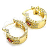 Oro Laminado Small Hoop, Gold Filled Style with Garnet and White Cubic Zirconia, Polished, Golden Finish, 02.210.0302.1.20
