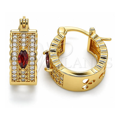 Oro Laminado Small Hoop, Gold Filled Style with Garnet and White Cubic Zirconia, Polished, Golden Finish, 02.210.0302.1.20