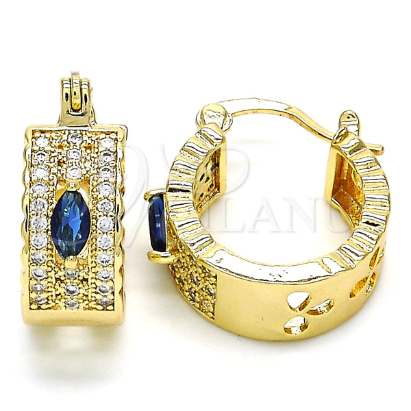 Oro Laminado Small Hoop, Gold Filled Style with Sapphire Blue and White Cubic Zirconia, Polished, Golden Finish, 02.210.0302.2.20