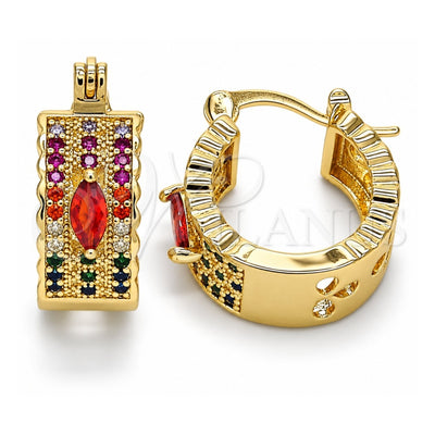 Oro Laminado Small Hoop, Gold Filled Style with Multicolor Cubic Zirconia, Polished, Golden Finish, 02.210.0302.4.20