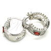 Rhodium Plated Small Hoop, with Garnet and White Cubic Zirconia, Polished, Rhodium Finish, 02.210.0302.6.20