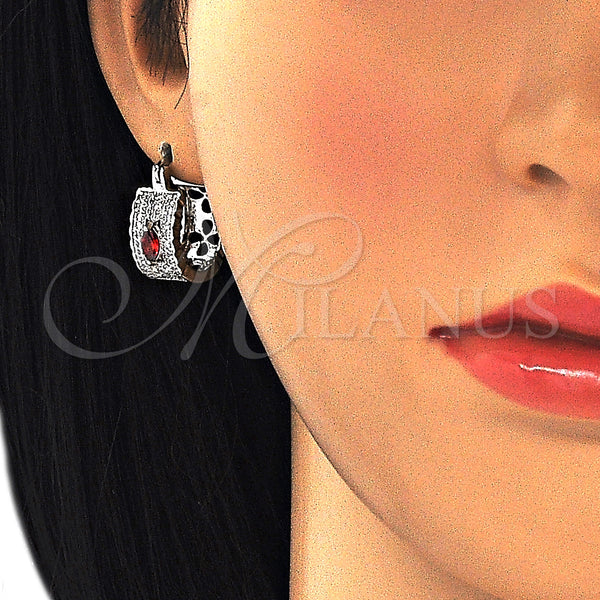 White Gold Filled Hoop Earrings — Small Hoop with Garnet and White Cubic Zirconia — alternate product view — SKU 127496 | Oro Laminado Blanco aretes de aro — Small Hoop with Garnet and blanco Cubic Zirconia — SKU 127496
