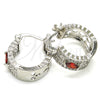 Rhodium Plated Small Hoop, with Garnet and White Cubic Zirconia, Polished, Rhodium Finish, 02.210.0302.6.20