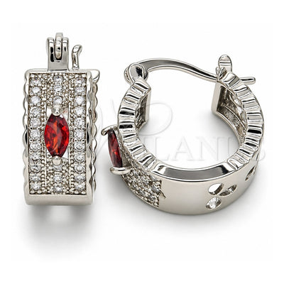 Rhodium Gold Filled Small Hoop, with Garnet and White Cubic Zirconia, Polished, Rhodium Finish, 02.210.0302.6.20