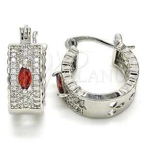 White Gold Filled Hoop Earrings — Small Hoop with Garnet and White Cubic Zirconia — main product view — SKU 127496 | Oro Laminado Blanco aretes de aro — Small Hoop with Garnet and blanco Cubic Zirconia — SKU 127496