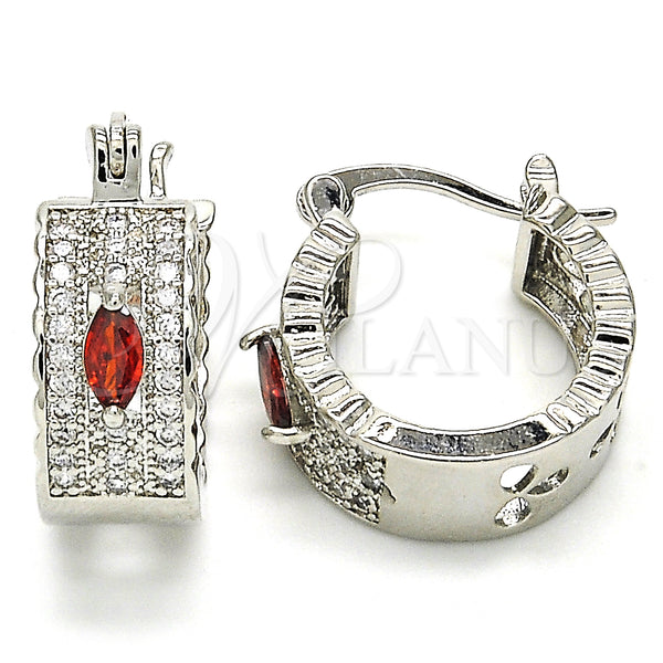 White Gold Filled Hoop Earrings — Small Hoop with Garnet and White Cubic Zirconia — main product view — SKU 127496 | Oro Laminado Blanco aretes de aro — Small Hoop with Garnet and blanco Cubic Zirconia — SKU 127496