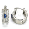 Rhodium Plated Small Hoop, with Sapphire Blue and White Cubic Zirconia, Polished, Rhodium Finish, 02.210.0302.7.20