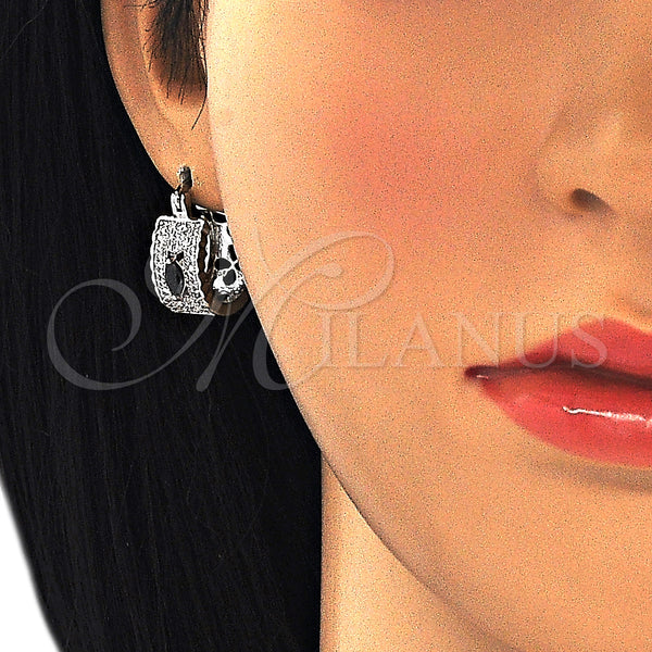 White Gold Filled Hoop Earrings — Small Hoop with Black and White Cubic Zirconia — alternate product view — SKU 127498 | Oro Laminado Blanco aretes de aro — Small Hoop with negro and blanco Cubic Zirconia — SKU 127498