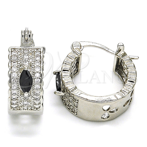 White Gold Filled Hoop Earrings — Small Hoop with Black and White Cubic Zirconia — main product view — SKU 127498 | Oro Laminado Blanco aretes de aro — Small Hoop with negro and blanco Cubic Zirconia — SKU 127498
