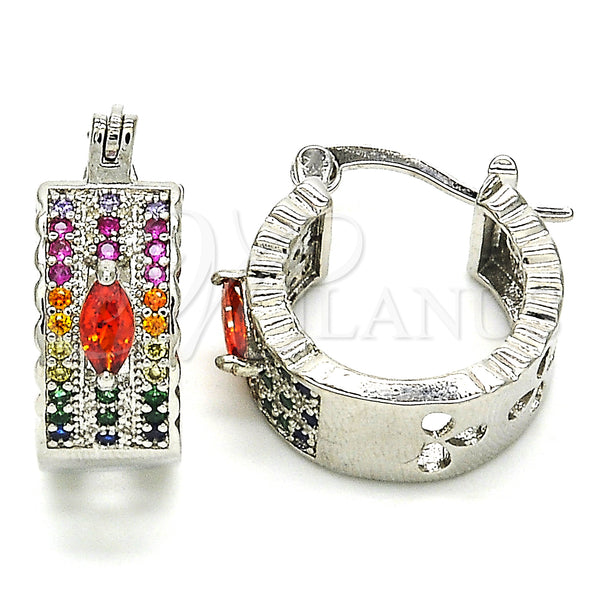 White Gold Filled Hoop Earrings — Small Hoop with Multicolor Cubic Zirconia Polished 02. — main product view — SKU 127499 | Oro Laminado Blanco aretes de aro — Small Hoop with Multicolor Cubic Zirconia pulido 02. — SKU 127499