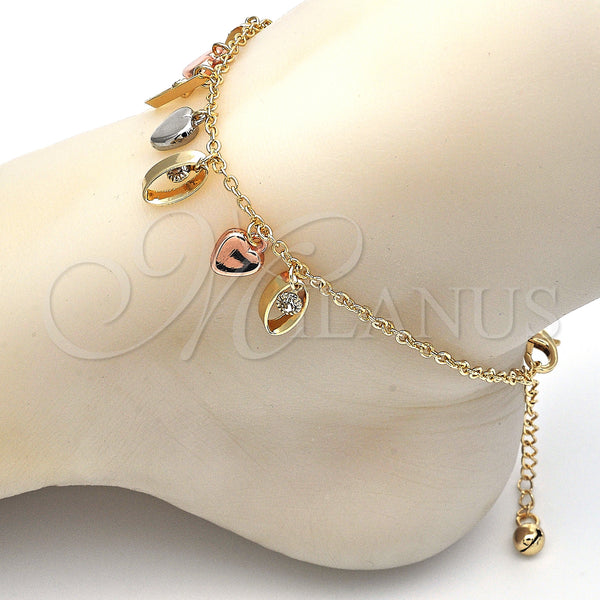 Gold Filled Anklet — Charm Anklet Heart Design with White Crystal Polished — alternate product view — SKU 127503 | Oro Laminado tobillera — Charm Anklet corazón diseño with cristal blanco pulido — SKU 127503