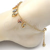 Oro Laminado Charm Anklet , Gold Filled Style Heart Design, with White Crystal, Polished, Tricolor, 03.331.0023.10 (02 MM Thickness, 10 Inches Length)